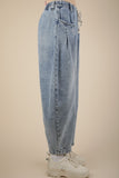 Washed Denim Barrel Leg Pants
