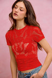 Floral Perforated Seamless Active Short Sleeve Top