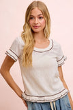 Floral Eyelet Ruffled Contrast Thread Sleeves Top