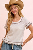 Floral Eyelet Ruffled Contrast Thread Sleeves Top