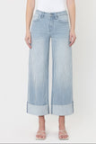 Cropped Wide Leg Cuffed Jeans