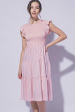 Smocked Ruffle Sleeve Midi Dress