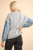 Acid Washed Denim Sleeve Top