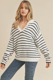 V-Neck Striped Sweater in White