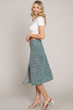 Ditsy Floral Print Front Slit Midi Skirt
