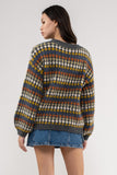 Curvy Size Multicolor Crew Knit Sweater in Charcoal