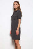 Grey Crepe Woven Shirt Dress