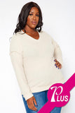 Curvy Waffle Knit V-Neck Top