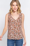 Sleeveless Double V-Neck Floral Top