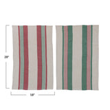 Cotton Printed Tea Towels w/ Stripes & Jute