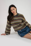 Curvy Size Multicolor Crew Knit Sweater in Charcoal