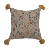 Floral Printed Pillow with Tassels - 16"