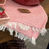 Woven Cotton Table Runner W Fringe, Red