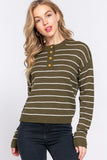 Striped Sweater with Front Button Detail