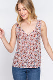 Sleeveless Double V-Neck Floral Top