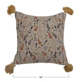 Floral Printed Pillow with Tassels - 16"