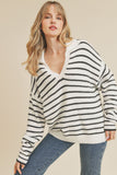 V-Neck Striped Sweater in White
