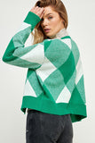 Open Front Argyle Cardigan in Green
