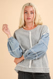 Acid Washed Denim Sleeve Top