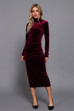 High Neck Shirring Glitter Velvet Long Dress