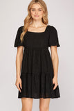 Puff Sleeve Textured Dress