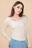 Fitted Floral Casual Knit Top