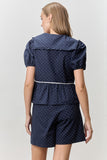 Polka Dot V Neck Collar Button Up Top