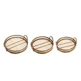 Round Decorative Brown Bamboo Woven Trays With Handles