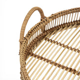 Round Decorative Brown Bamboo Woven Trays With Handles