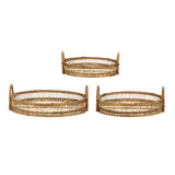 Round Decorative Brown Bamboo Woven Trays With Handles
