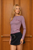Boat Neck Stripe Long Sleeve Knit Top