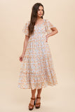 Square Neck Tiered Midi Dress