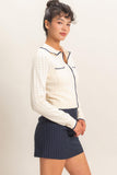Collared Pointelle Knit Cardigan