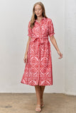 Floral Print Waist Tie Midi Shirt Dress