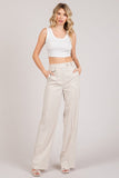 Twill Button Tab Wide Leg Full Trousers