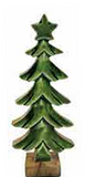 Large Wood Green Carved  Tiered Tree