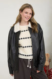 Faux Leather Shearling Collar Zip-Up Jacket