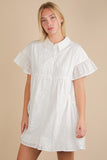 Eyelet Ruffled Mini Shirt Dress