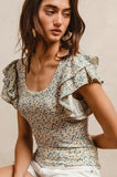Ruffled Sleeve Floral Top