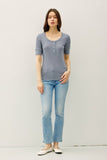 Classic Ribbed Cotton Short Slv Henley Neck Top