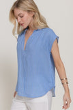 Dolman Sleeve V-neck Stripe Gauze Blouse