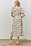 Embroidered Puff Sleeve Midi Dress