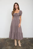 Plaid Puff Sleeve Midi Dress