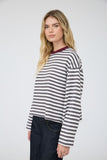Color Block Neck Trim Long Sleeve Top