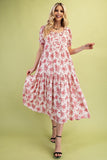 Vintage Floral Tiered Midi Dress