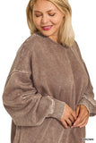 Curvy Acid Wash Fleece Pullover