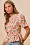 Rose Print Smocked Blouse