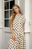 Polka Dot Short Sleeve Lace Trim Boxy Woven Top