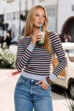 Striped Long Sleeve Boat Neck Sweater