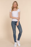 Short Sleeve Square Neck Double Layer Rib Knit Top